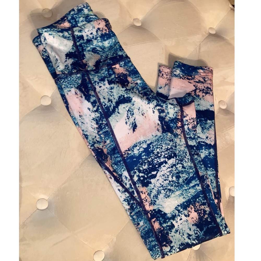 Tek Gear High Wasted MultiColor Water Colored Workout Leggings